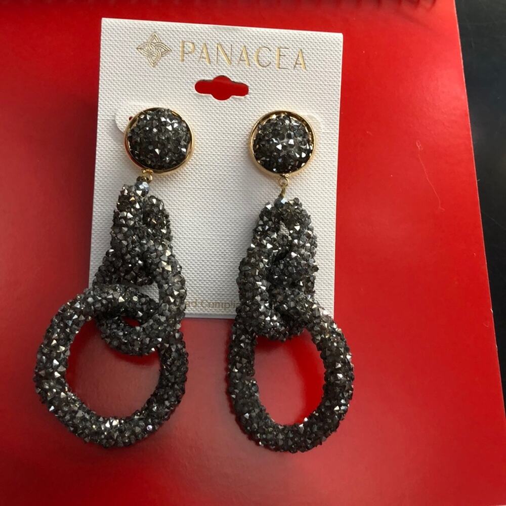 Panacea Prom Homecoming New Years Party Black Lux Link Hoop Post Earrings